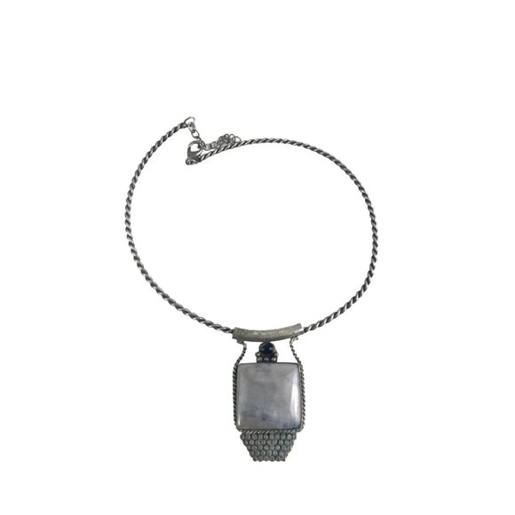 Vintage Handcrafted Silver Necklace With Gray Agate Stone Pendant - Picture 5 of 7